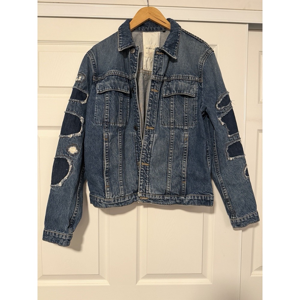 HELMUT LANG MR 87 DESTROY DENIM DISTRESSED  JACKET 90s Avant Garde Indie Sleaze